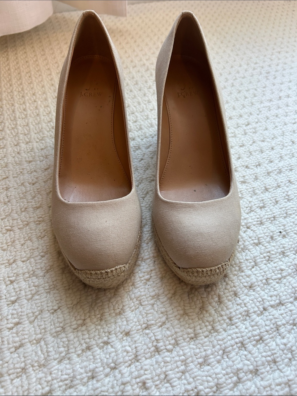 J. Crew Beige Canvas Espadrille Wedge Pumps Size 8.5